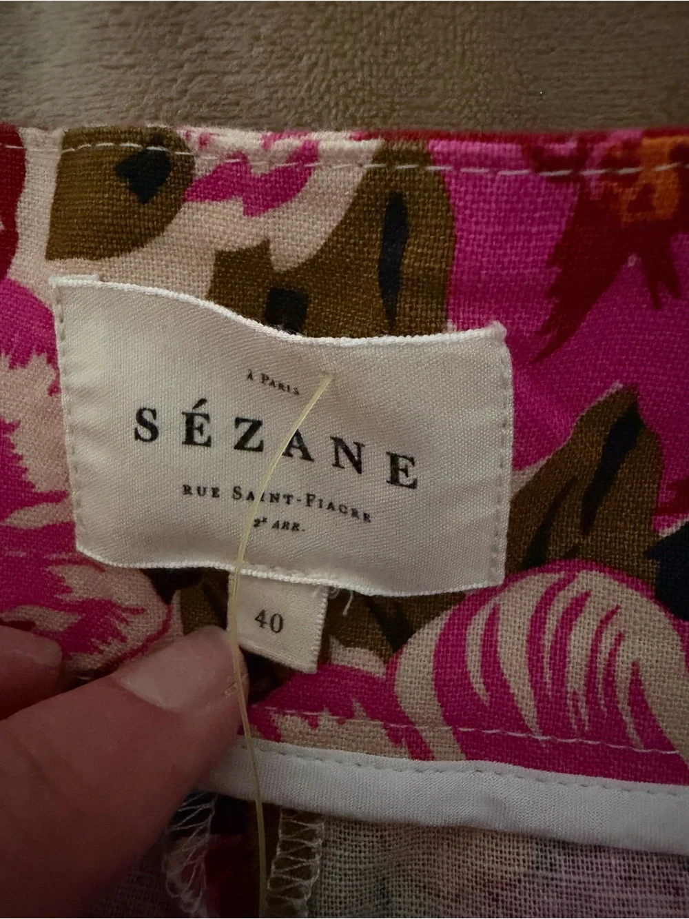 Sezane Wide Leg Linen Floral Pants in Pink, Orange, Olive Size 40/8